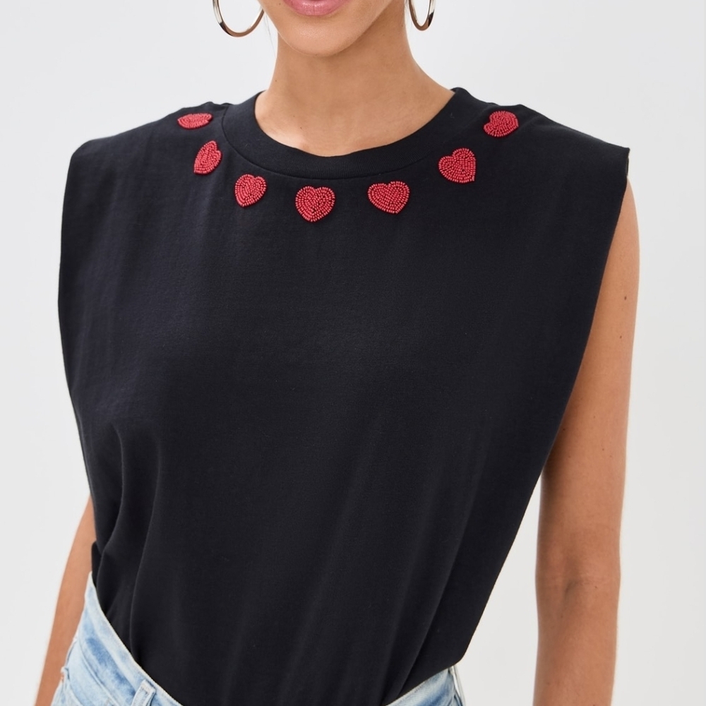 FARM Rio Black Muscle Tee with Red Heart Accents - Picture 2 of 13